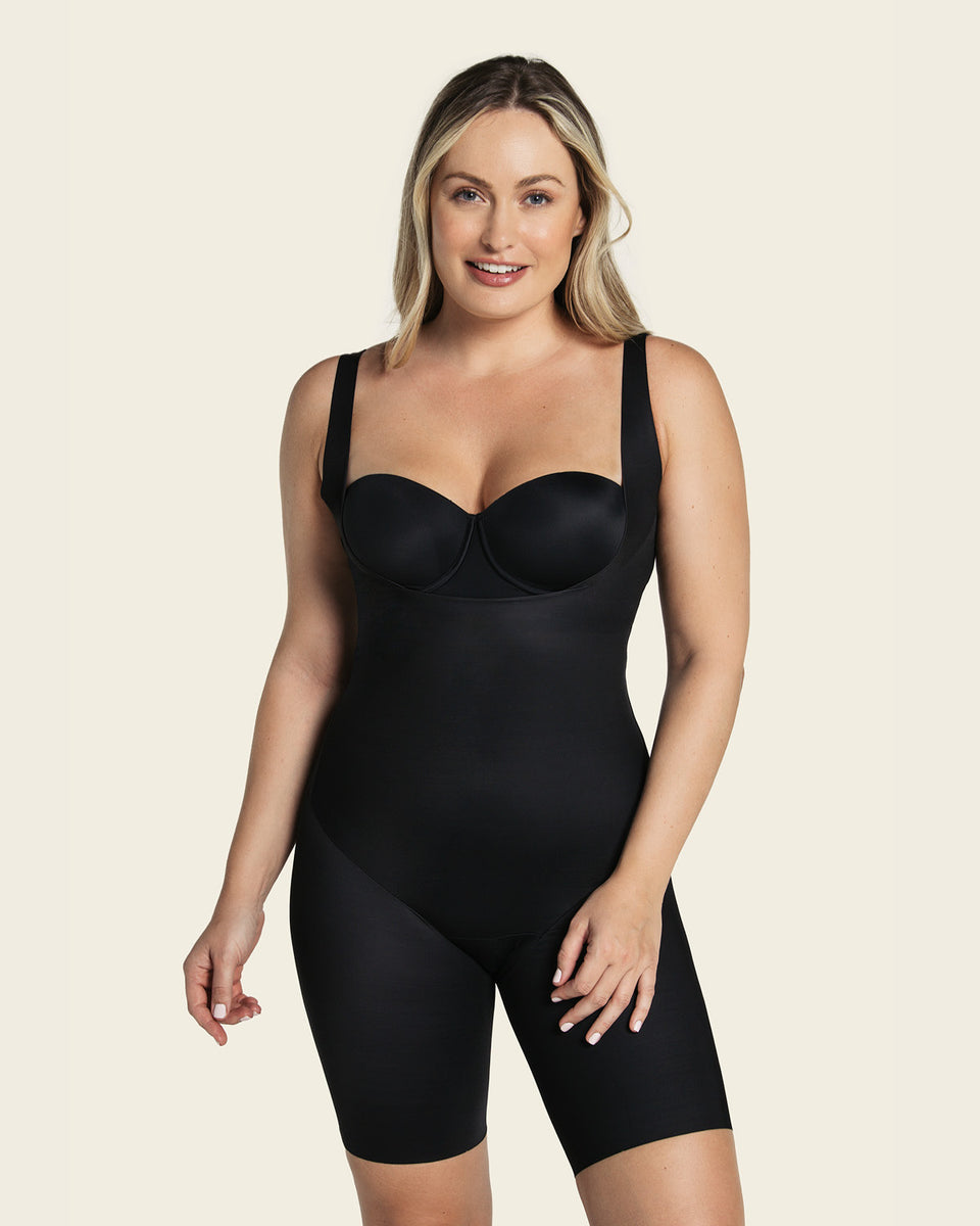 Undetectable step-in mid-thigh body shaper
