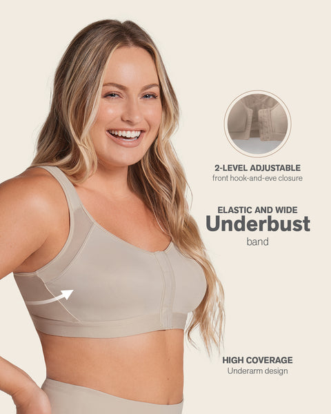 Women Corset Body Shaper Front Closure Bra Compression Posture Corrector  Crop Top With Breast Support Band Posture Shape size L Color Beige