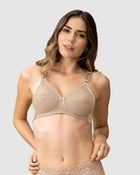 Extra coverage support wireless bra with lace cups