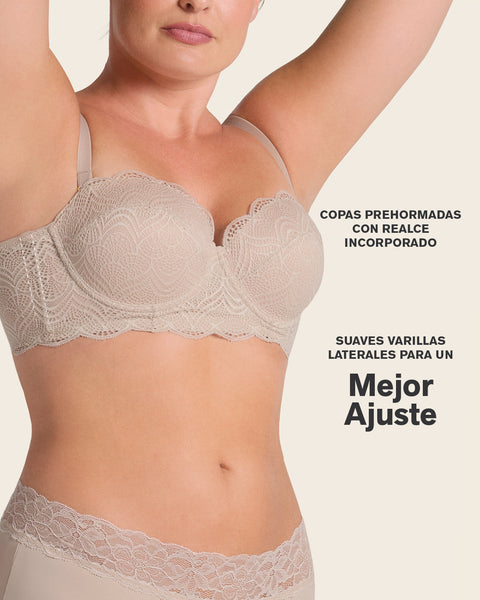 Convertible balconette lace push up bra#color_802-nude