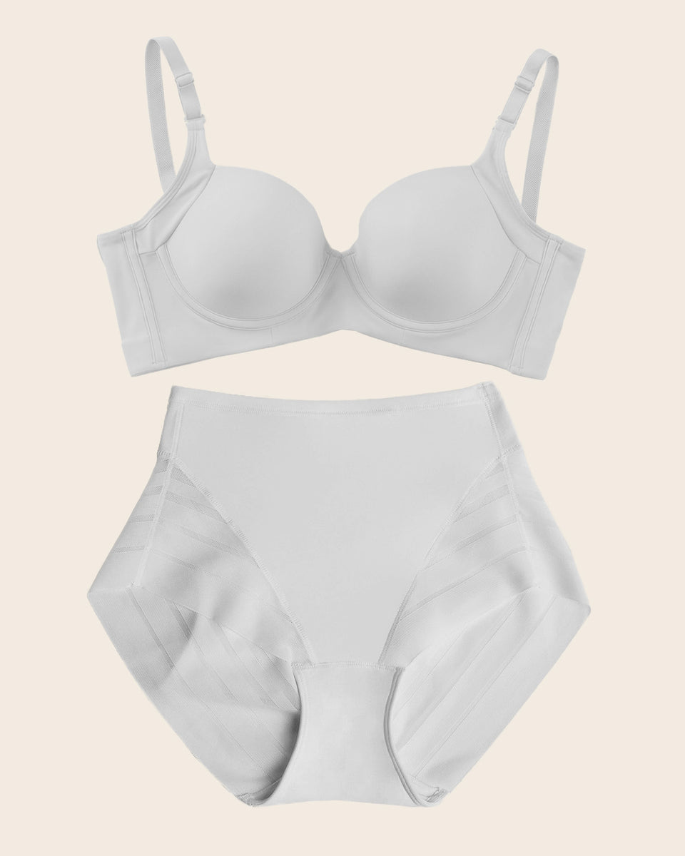 High Profile Bra + Stripe Undetectable Panty in White