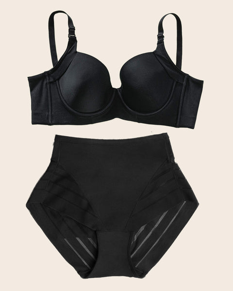 High Profile Bra + Stripe Undetectable Panty in Black