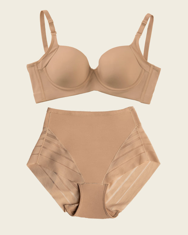 High Profile Bra + Stripe Undetectable Panty in Golden Beige