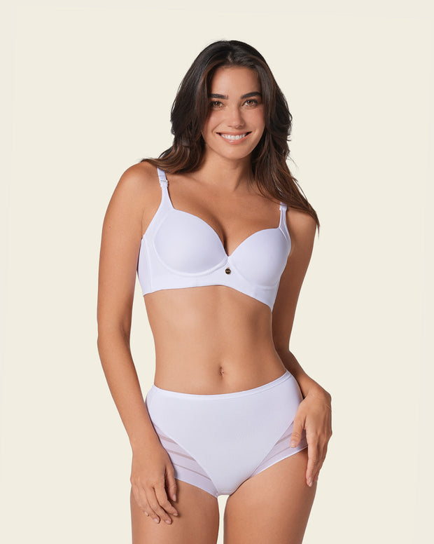 High profile back smoothing bra with soft full coverage cups