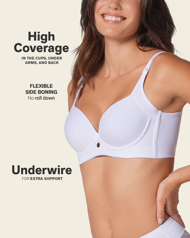High profile back smoothing bra with soft full coverage cups