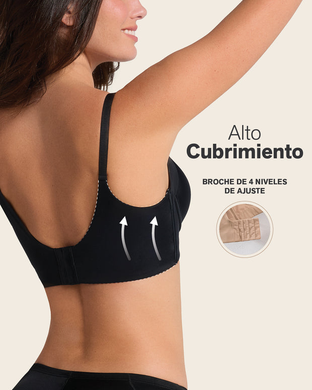 High profile back smoothing bra with soft full coverage cups