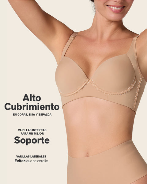 High profile back smoothing bra with soft full coverage cups#color_801-golden-beige