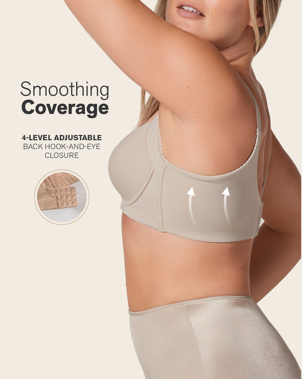 High profile back smoothing bra with soft full coverage cups