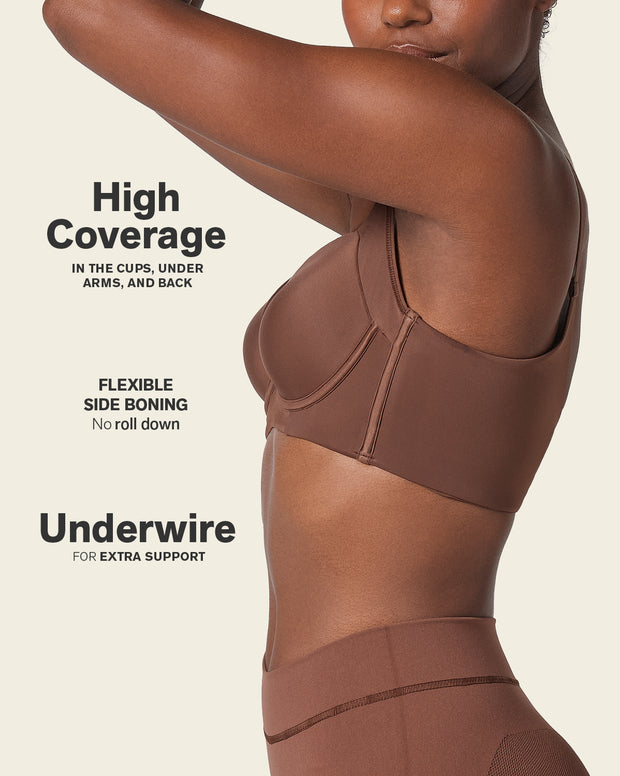 High profile back smoothing bra with soft full coverage cups