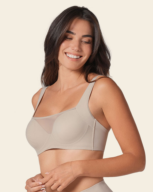Mesh front contouring bra