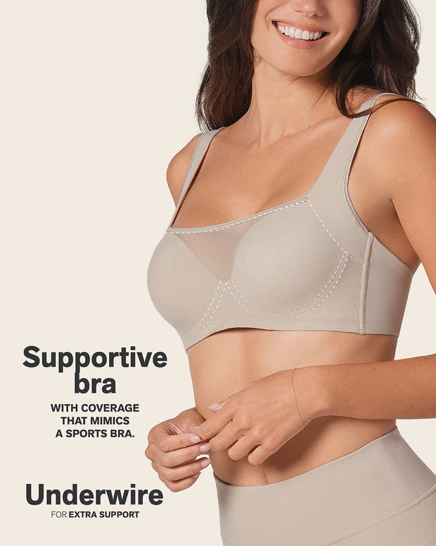Mesh front contouring bra