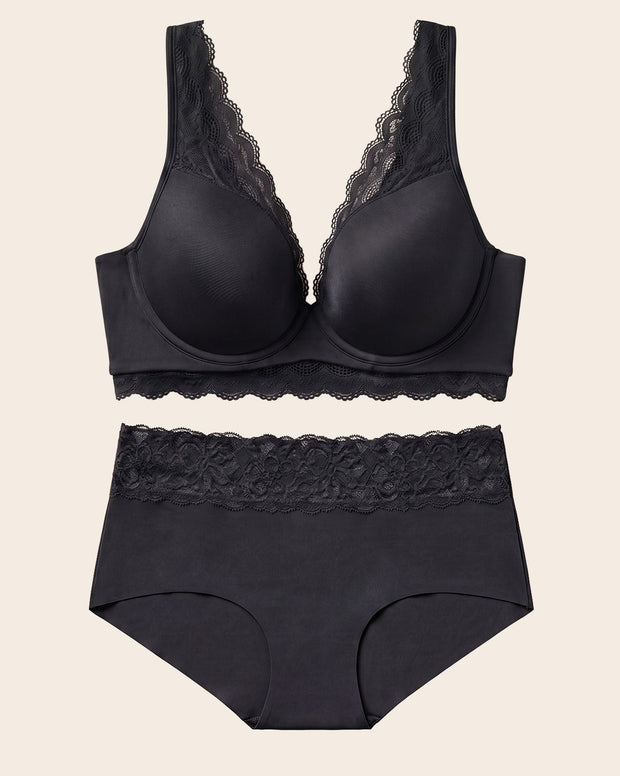 Lace Profile Bra & Ultra Light Lace Panty en Negro