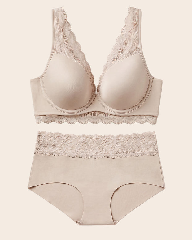 Lace Profile Bra & Ultra Light Lace Panty en Nude