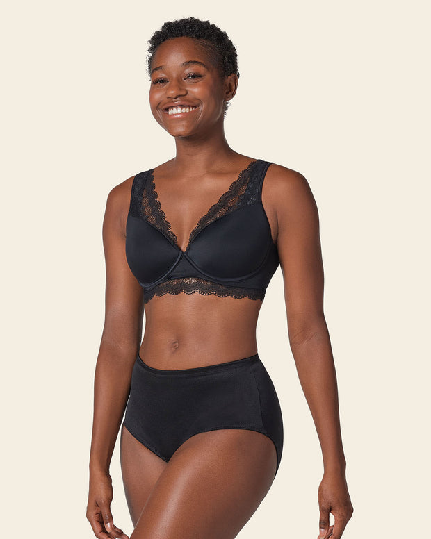 Deep coverage bra: soft lightly-lined lace underwire bra