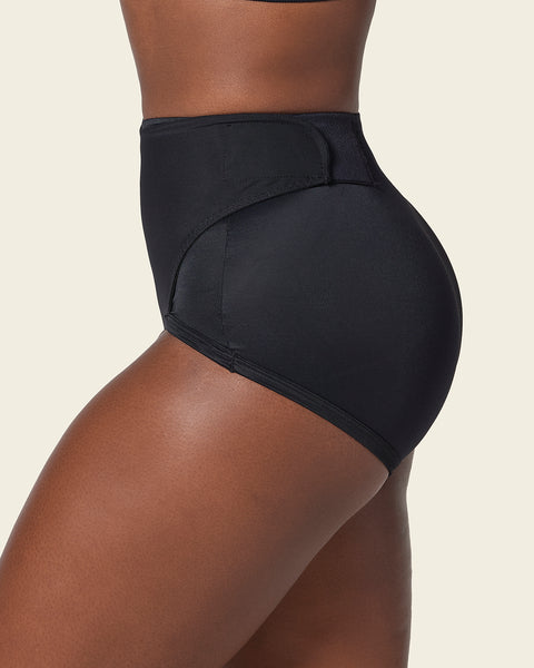 Firm compression postpartum panty with adjustable belly wrap#color_700-black
