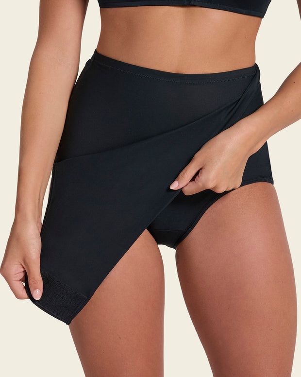 Firm compression postpartum panty with adjustable belly wrap