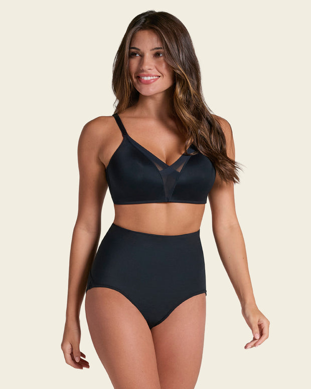 Firm compression postpartum panty with adjustable belly wrap