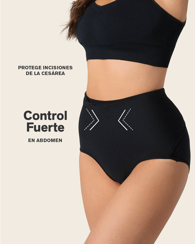 Firm compression postpartum panty with adjustable belly wrap