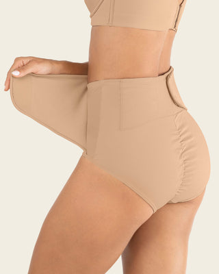 Firm compression postpartum panty with adjustable belly wrap#color_801-golden-beige