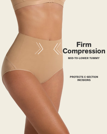 Firm compression postpartum panty with adjustable belly wrap#color_801-golden-beige