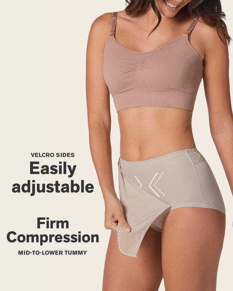 Firm compression postpartum panty with adjustable belly wrap#color_802-nude