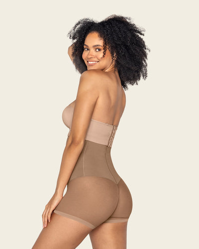 Firm compression high-waisted sheer short shaper#color_857-brown