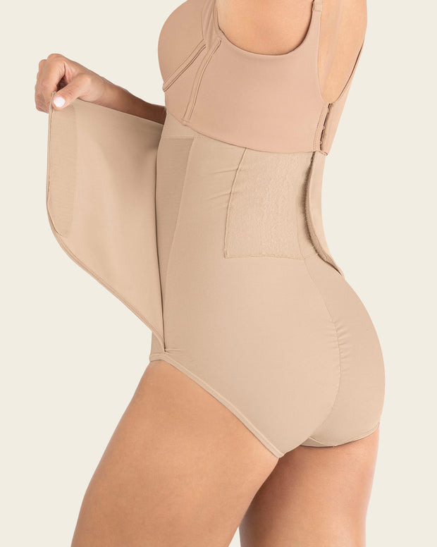 High-waisted firm compression postpartum panty with adjustable belly wrap