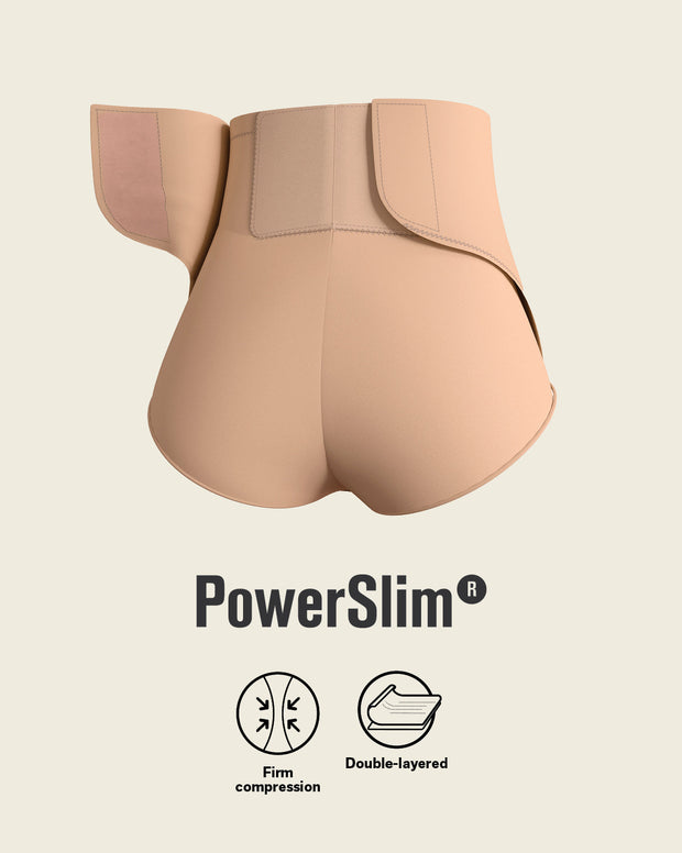 High-waisted firm compression postpartum panty with adjustable belly wrap