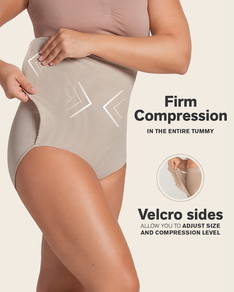 High-waisted firm compression postpartum panty with adjustable belly wrap#