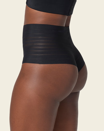 Lace stripe high-waisted cheeky hipster panty#color_700-black