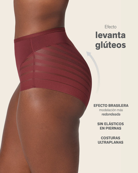 Lace stripe undetectable classic shaper panty#color_382-red-wine