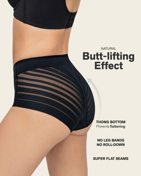 Lace stripe undetectable classic shaper panty#color_700-black