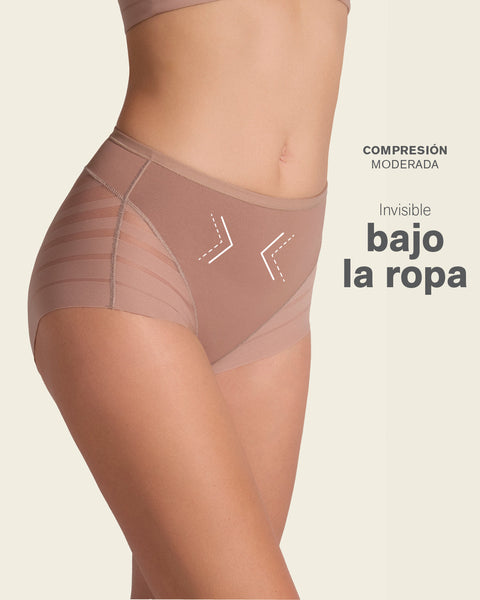 Lace stripe undetectable classic shaper panty#color_857-brown