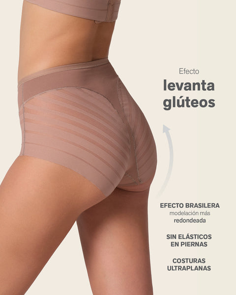 Lace stripe undetectable classic shaper panty#color_857-brown