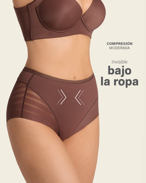 Lace stripe undetectable classic shaper panty#color_875-dark-brown