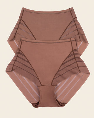 Lace stripe undetectable classic shaper panty#color_875-dark-brown