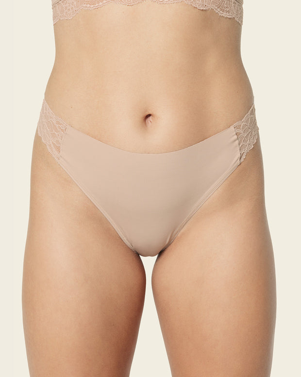 Lace side seamless thong panty