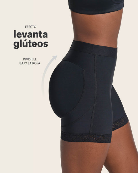 Mid-Rise Sculpting Butt Lifter Shaper Short#color_700-black