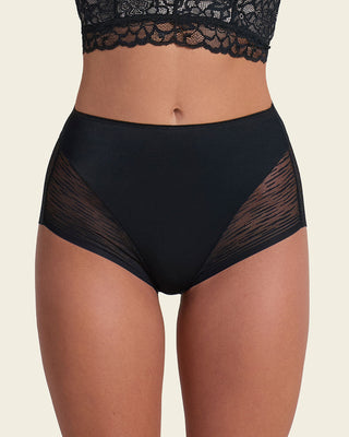 High-waisted sheer lace shaper panty#color_700-black