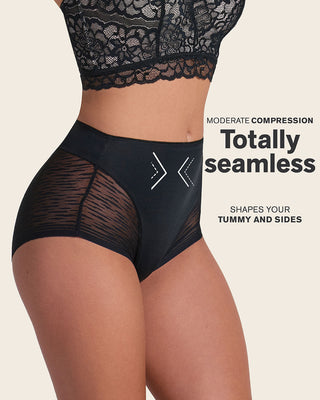 High-waisted sheer lace shaper panty#color_700-black