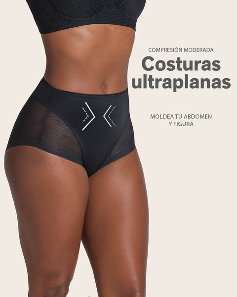 High-Waisted Sheer Lace Shaper Panty#color_700-black