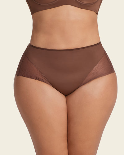 High-Waisted Sheer Lace Shaper Panty#color_875-dark-brown