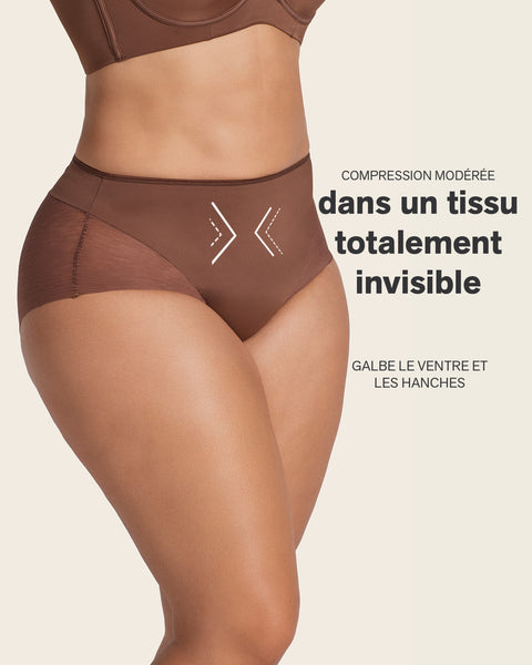 High-Waisted Sheer Lace Shaper Panty#color_875-dark-brown