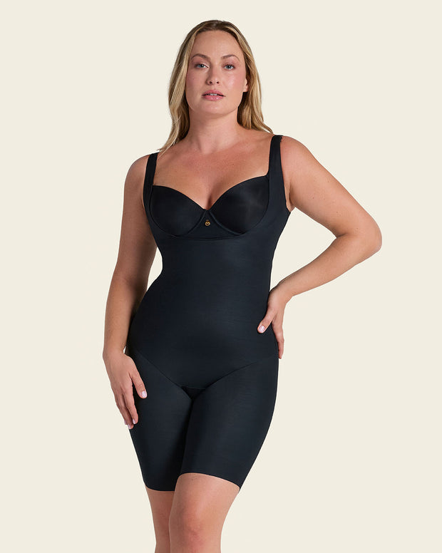 Undetectable step-in mid-thigh body shaper