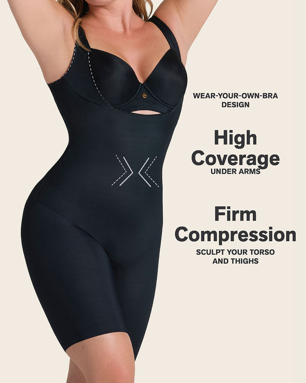 Undetectable step-in mid-thigh body shaper