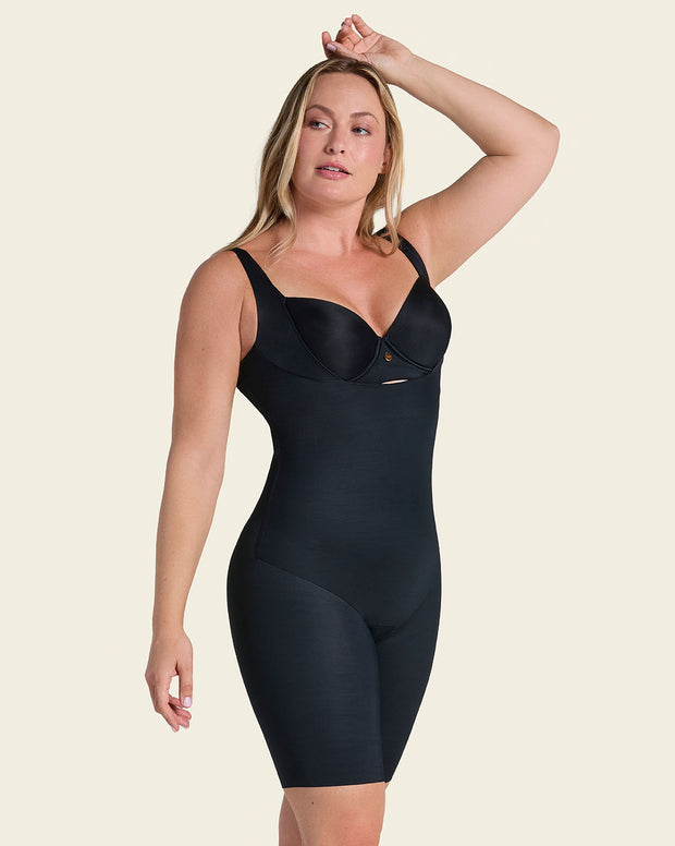 Undetectable step-in mid-thigh body shaper