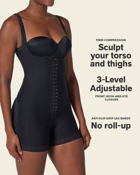 Firm compression boyshort body shaper with butt lifter#color_700-black