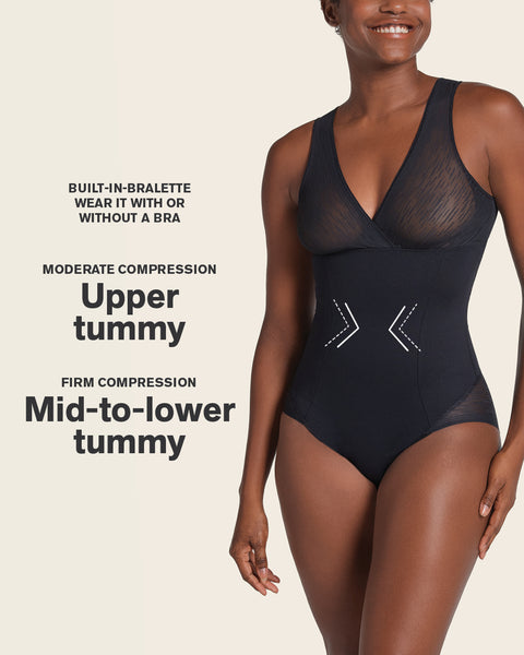 Sheer stripe detail sculpting bodysuit