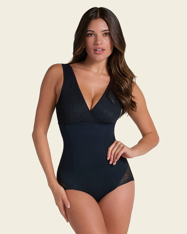 Sheer stripe detail sculpting bodysuit