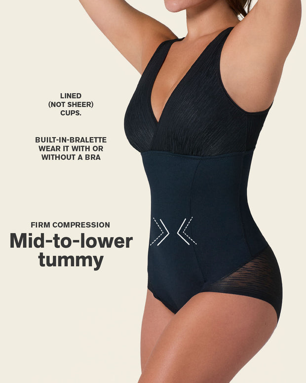 Sheer stripe detail sculpting bodysuit